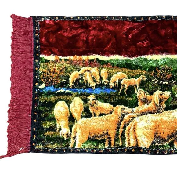 VTG 1970s Jesus The Good Shepherd Christian Tapestry Rug Wall Hanging 43”x 20” - Picture 11 of 16